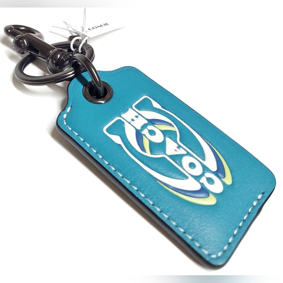 Coach Bottle Opener Key Fob with Stamp Keychain JI/Teal Multi Leather NWT - Picture 6 of 16